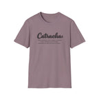 Mauve t-shirt with 'Catracha' text on a white background