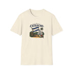 Beige t-shirt with 'Catracho' text on a white background