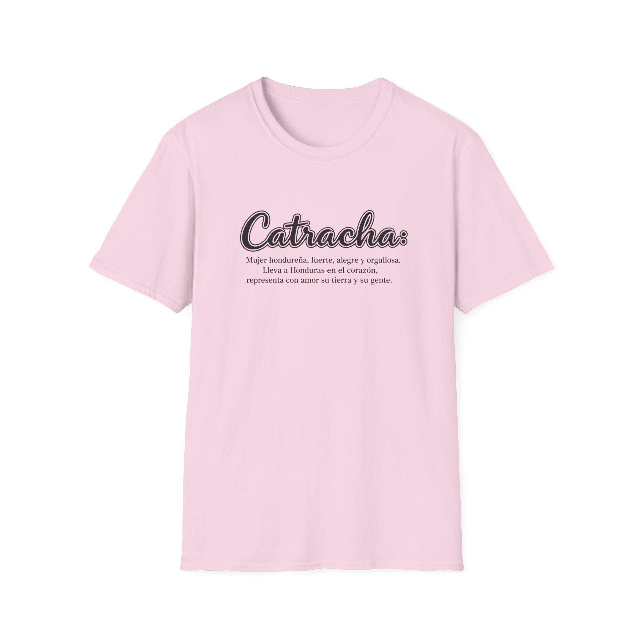 Pink t-shirt with 'Catracha' text on a white background
