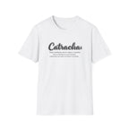 White t-shirt with 'Catracha' text on a white background