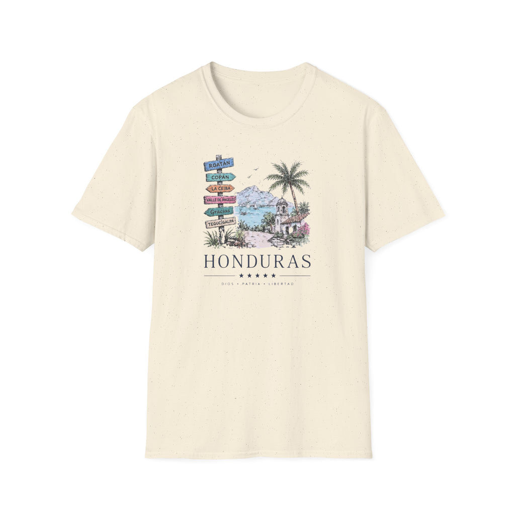 Beige t-shirt with 'Honduras' graphic design on a white background