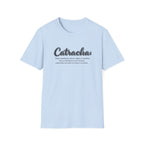 Light blue t-shirt with 'Catracha' text on a white background