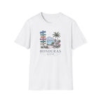 White t-shirt with 'Honduras' graphic design on a white background