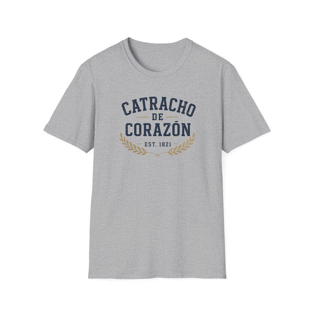 Gray t-shirt with 'Catracho de Corazon' text on a white background
