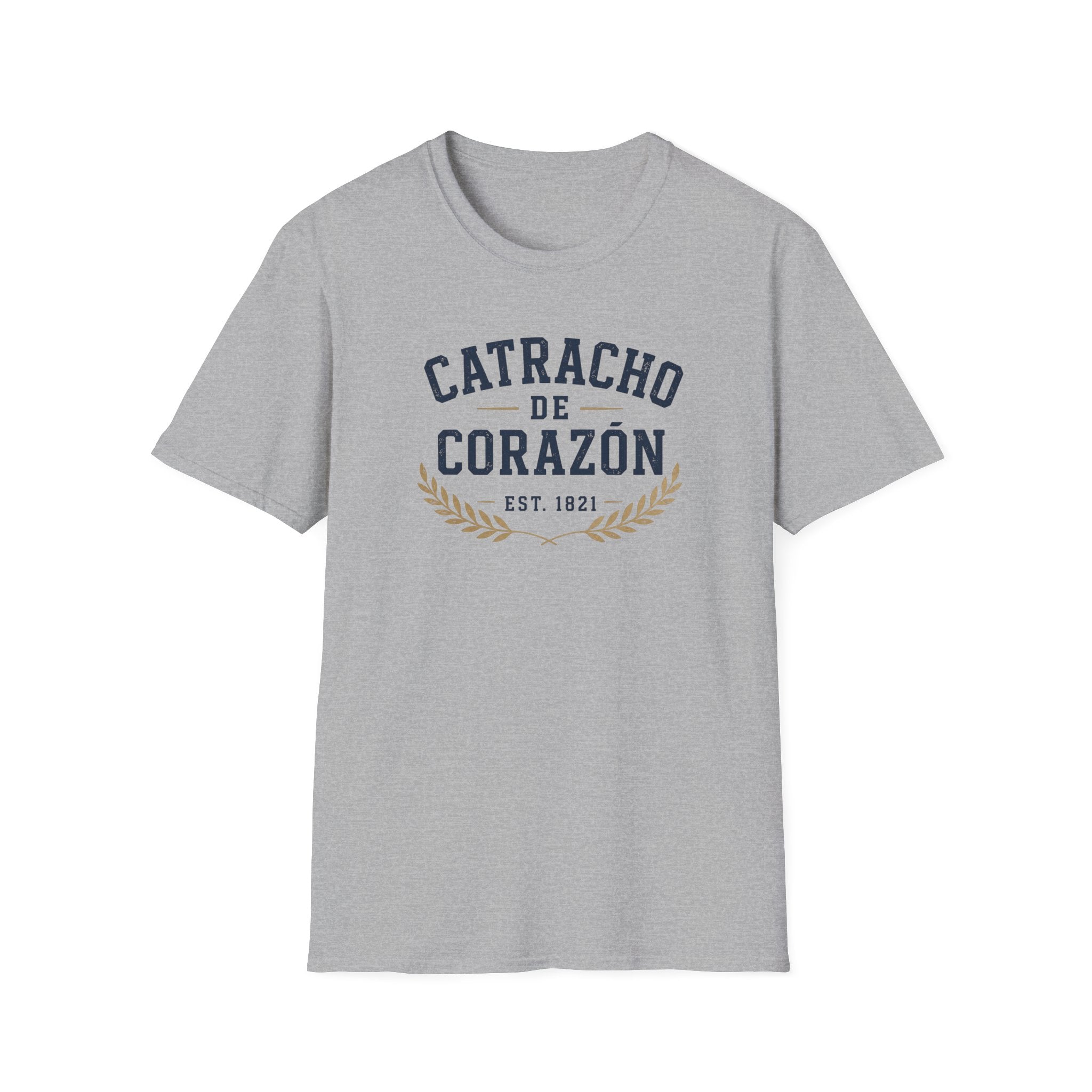 Gray t-shirt with 'Catracho de Corazon' text on a white background