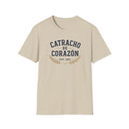 Sand t-shirt with 'Catracho de Corazon' text on a white background