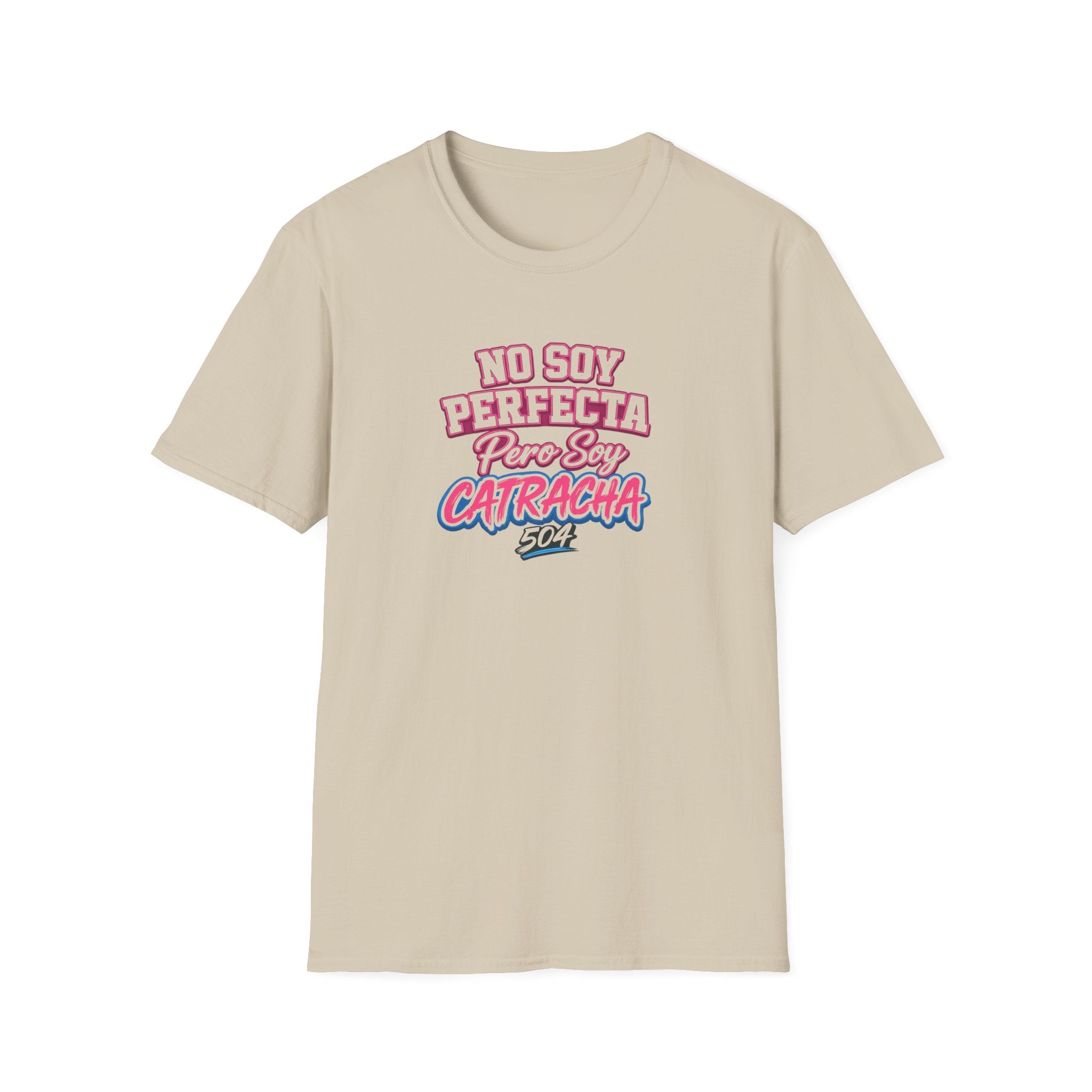 Beige t-shirt with 'Catracha' text design on a white background