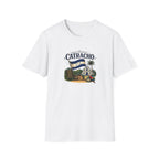 White t-shirt with 'Catracho' text on a white background