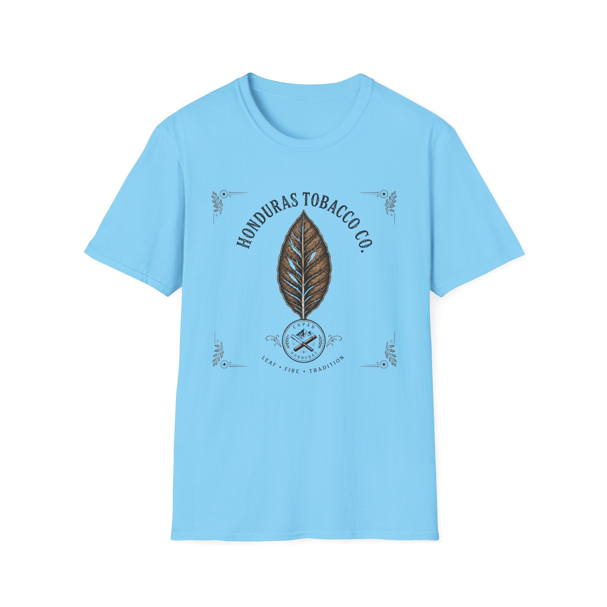 Light blue t-shirt with Honduras Tobacco Co. logo on a white background