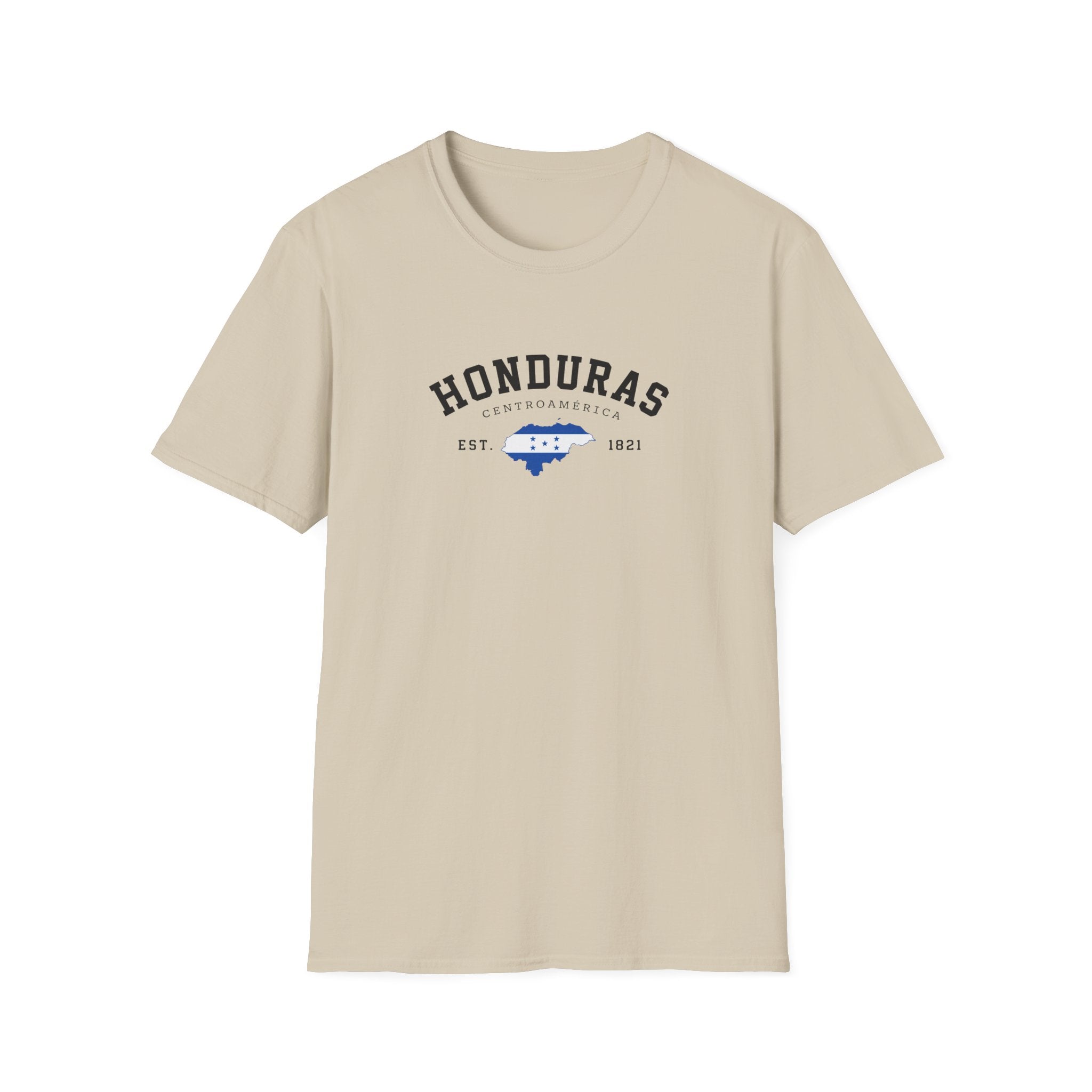 Beige t-shirt with black 'Honduras' text on a white background
