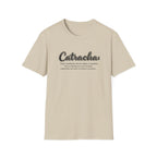 Beige t-shirt with 'Catracha' text on a white background