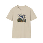 Beige t-shirt with 'Catracho' text on a white background