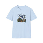 Light blue t-shirt with 'Catracho' text on a white background