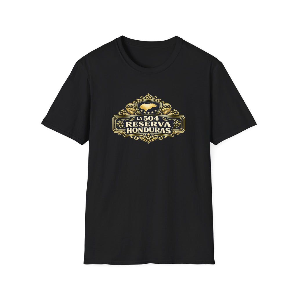 Black t-shirt with 'Reserva Honduras' printed on a white background
