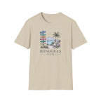 Beige t-shirt with 'Honduras' graphic design on a white background