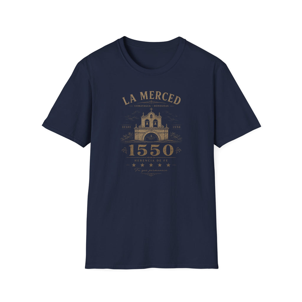 Navy blue t-shirt with 'La Merced Comayagua 1550' text on a white background