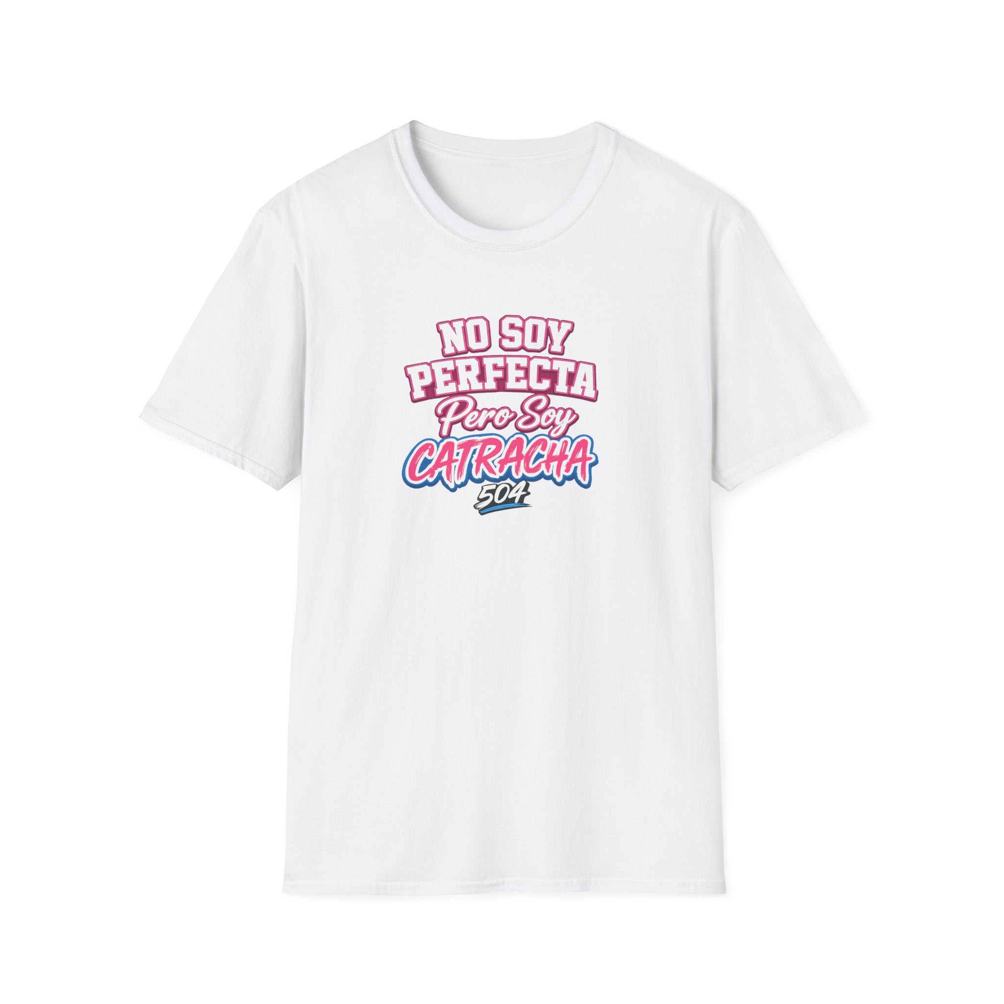 White t-shirt with 'Catracha' text design on a white background