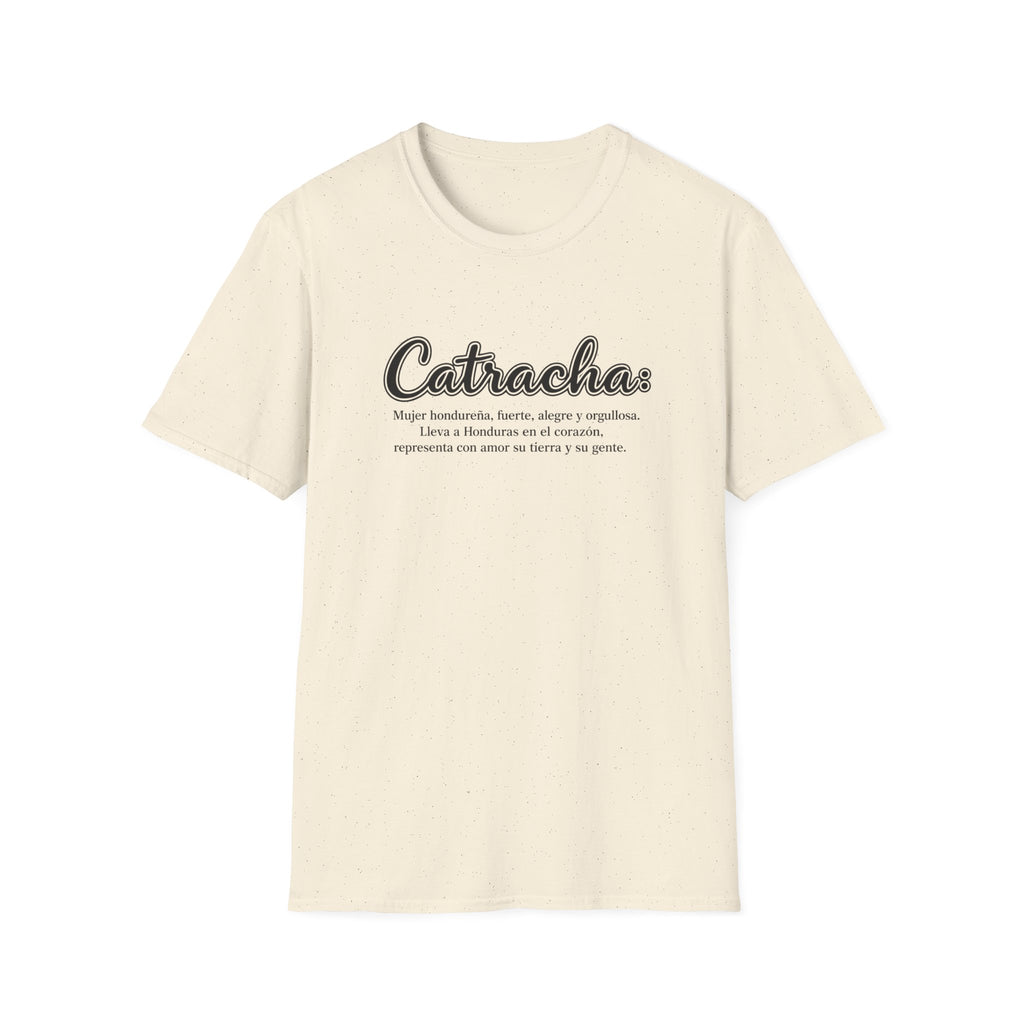 Beige t-shirt with 'Catracha' text on a white background