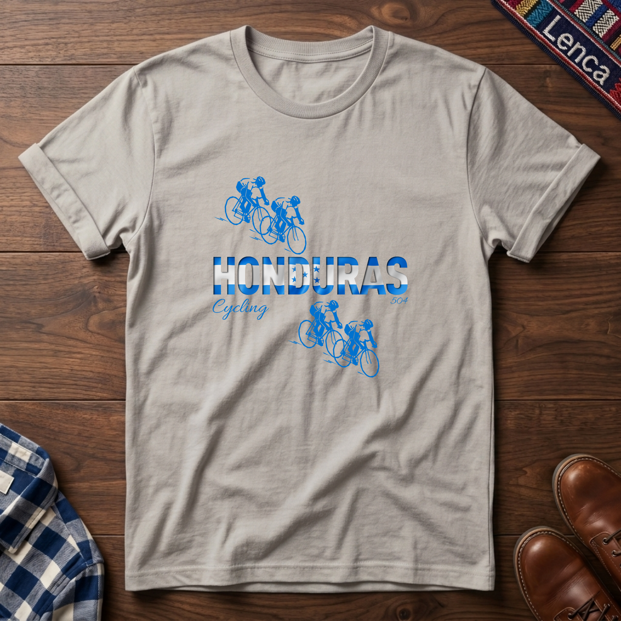 Ice Gray t-shirt with 'Honduras Cycling' text design on a white background