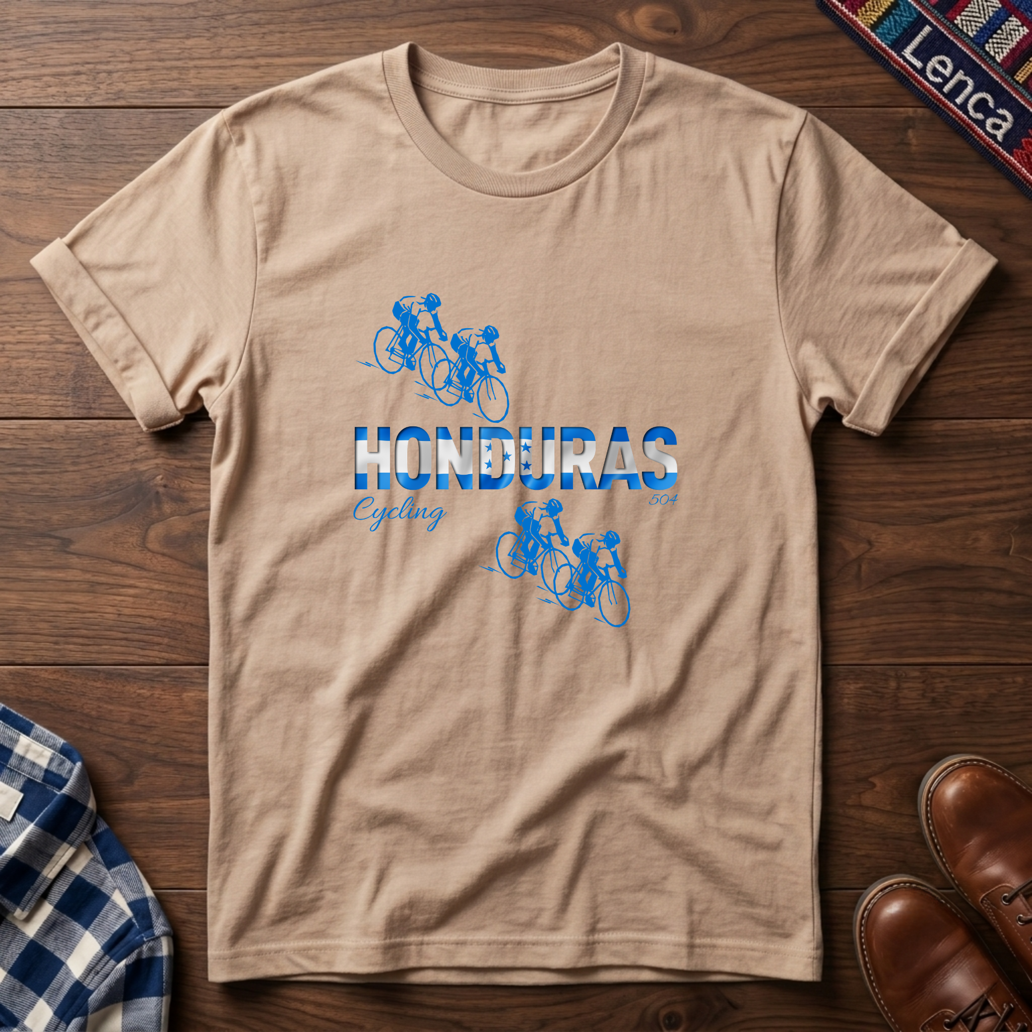 Natural t-shirt with 'Honduras Cycling' design on a white background