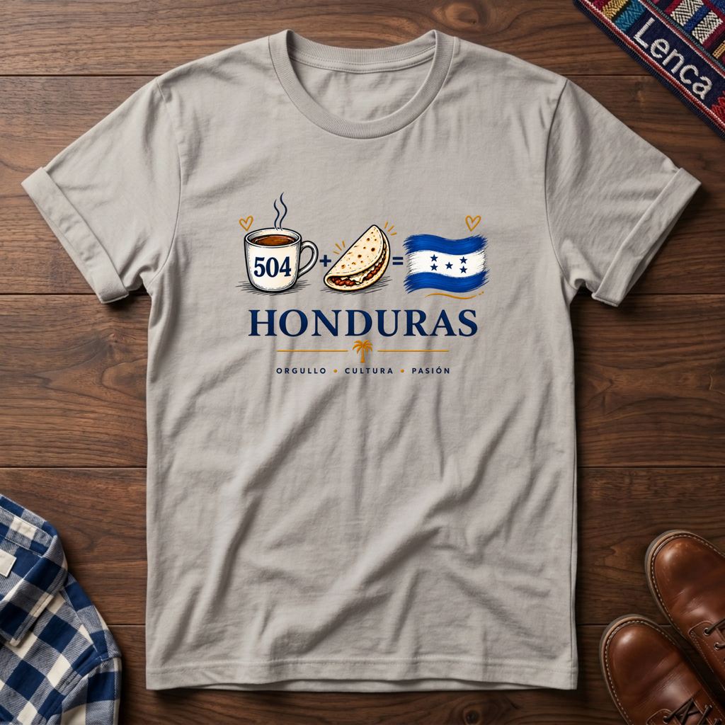 A ice gray short-sleeve crewneck t-shirt, featuring a graphic print that reads 'Honduras' in bold blue letters.