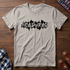 Ice gray t-shirt with 'Honduras' print on a wooden surface