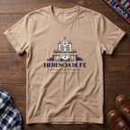 Natural t-shirt with a Honduras graphic design on a wooden surface.