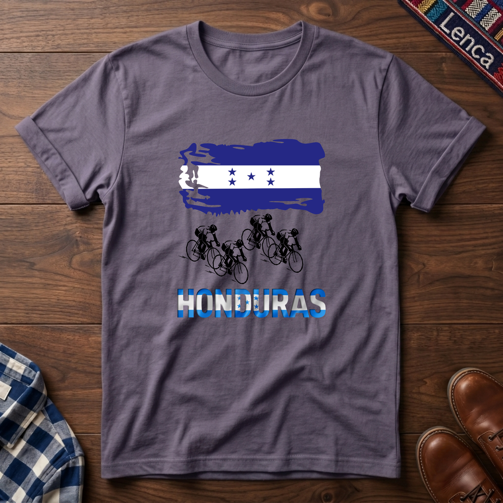 Paragon t-shirt with 'Honduras' text, flag and cycling design on a white background