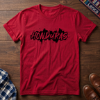 Red t-shirt with 'Honduras' print on a wooden surface