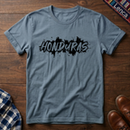Stone blue t-shirt with 'Honduras' print on a wooden surface