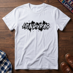 White t-shirt with 'Honduras' print on a wooden surface
